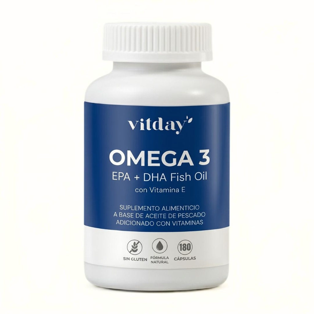 [VTM-bote-omega-3-vit-e] Omega 3 + Vitamina E | 1920 mg Aceite de Pescado | EPA 360 mg + DHA 240 mg | 180 cápsulas
