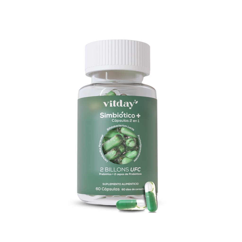 [VTM-simbiotico-60-capsulas] Simbiótico 2 en 1 | 2 Billions UFC | Prebiótico + 2 Cepas de Probióticos | 60 cápsulas